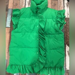 Green ruffle vest jacket size medium feminine trendy